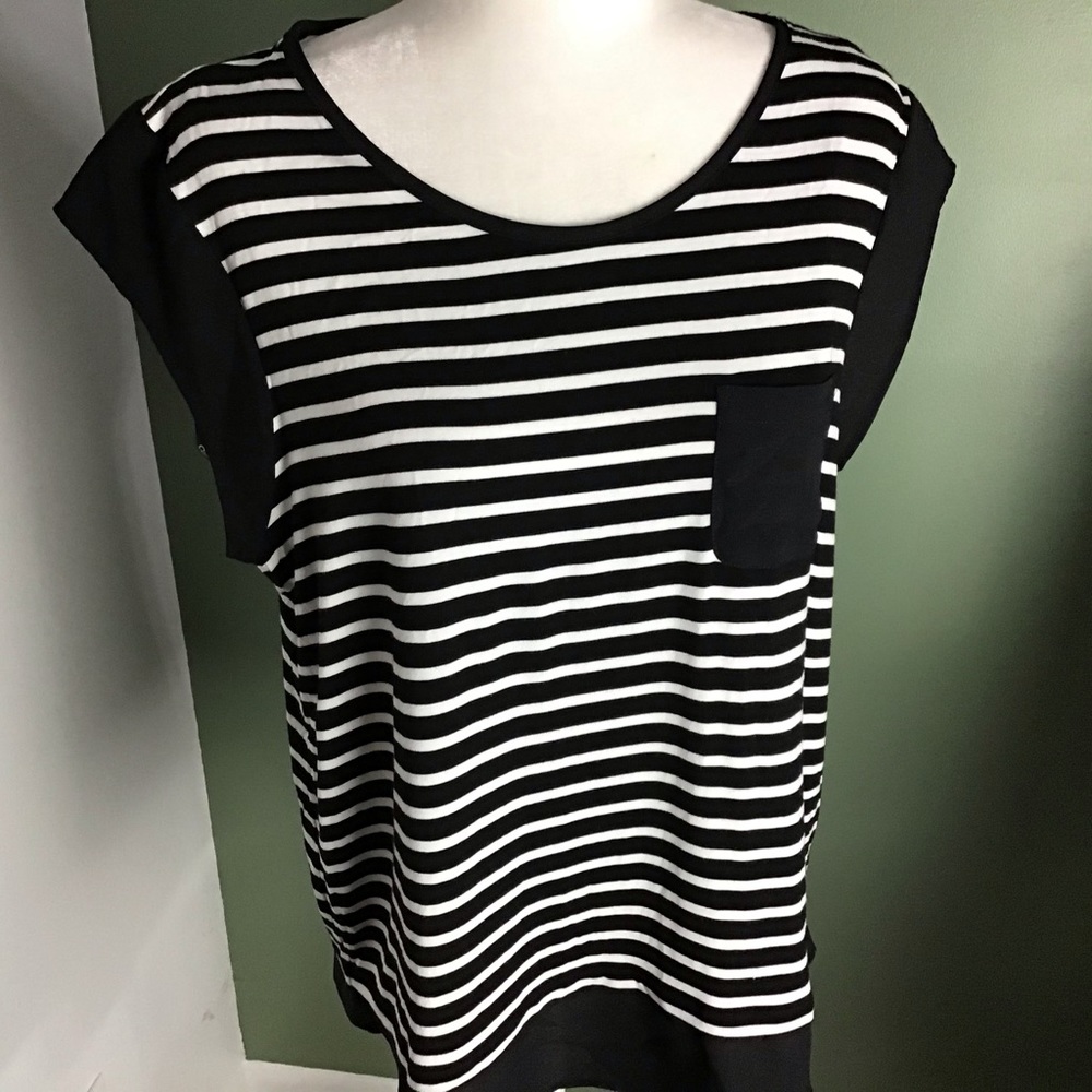 Calvin Klein | Black White Striped Rayon Blend Top